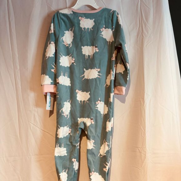 Carter’s Girl Footed Fleece Sleeper Pajamas Sheep Print Teal 4T - Picture 2 of 6
